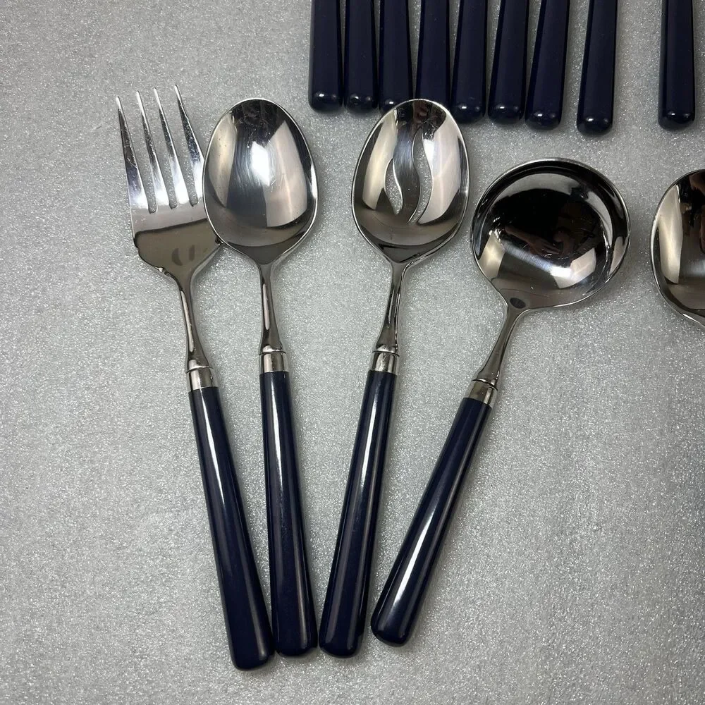 Stanley Roberts SPECTRUM Navy Blue Stainless Korea Flatware 44 Pcs 8 Setting MCM